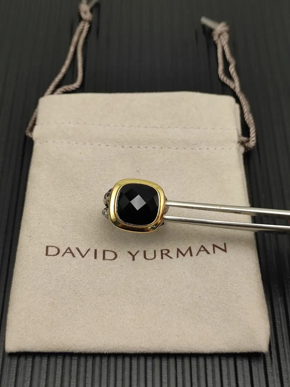 David Yurman two-tone square diamond black diamond ring